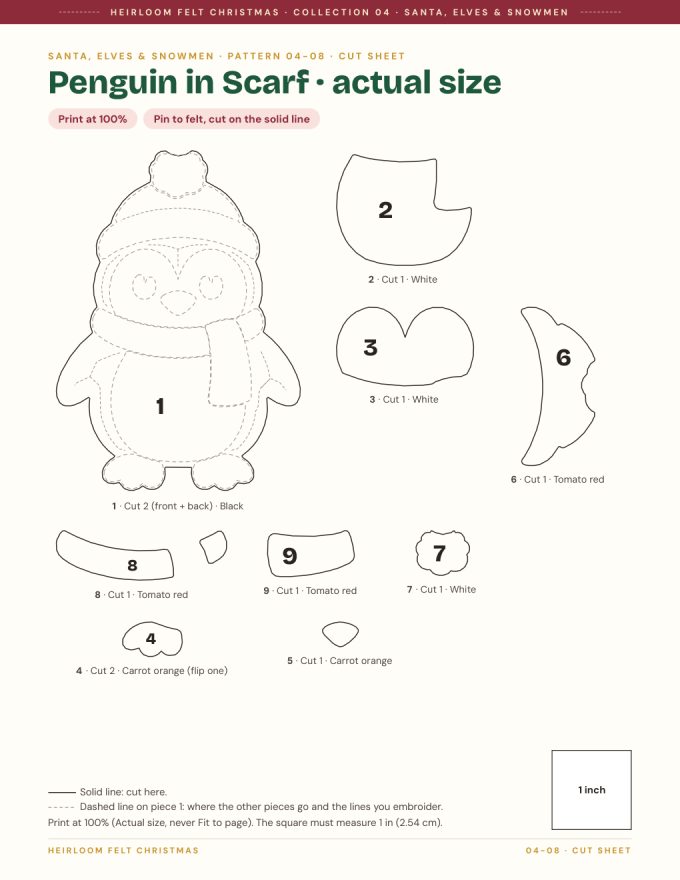 Cut sheet of the Penguin in Scarf pattern